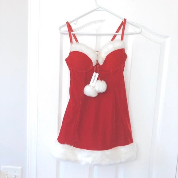 NEW La Vie En Rose Santa Dress Mini Dress Pom Pom - Picture 1 of 8